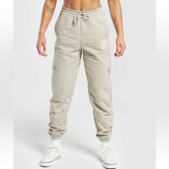 Gymshark legacy cargo joggers in washed stone brown 100% cotton size XS - Picture 3 of 11